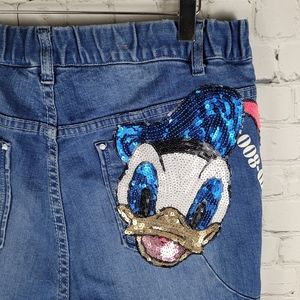 COPY RAW | denim sequin Donald Duck disney cropped cuffed jeans